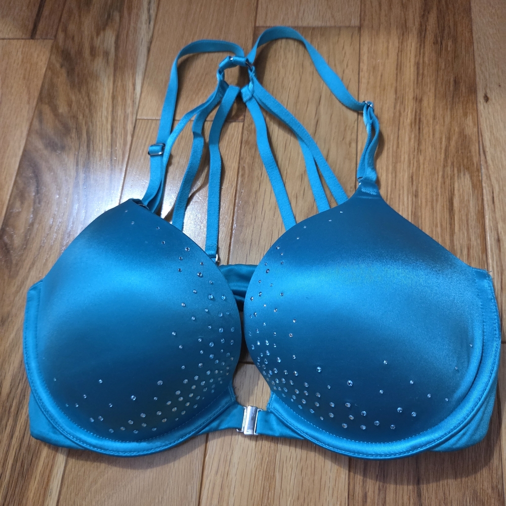 Victoria's Secret Teal Strappy Push-Up Bra with Rhinestone Accents